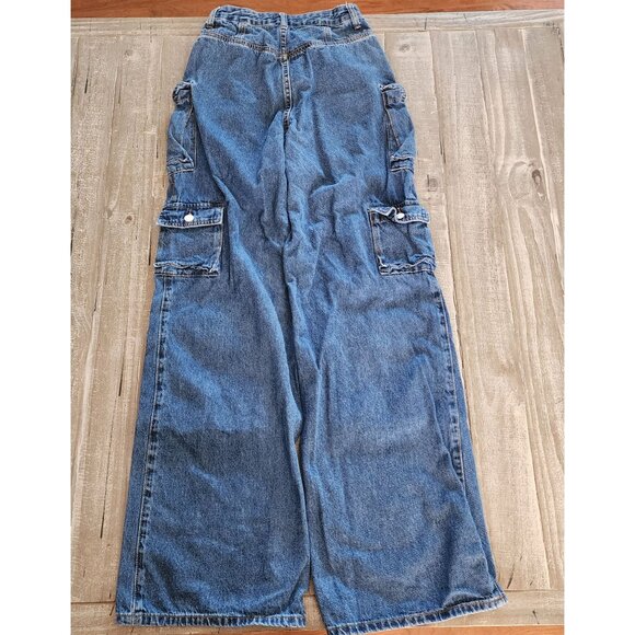 Fashion Nova Cargo Jeans Juniors Size 1 Blue High Rise - Picture 6 of 6